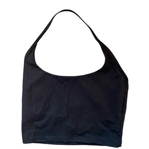 Black Halter Neck Activewear Crop Top - Built-in Bra - Cross Back - Medium